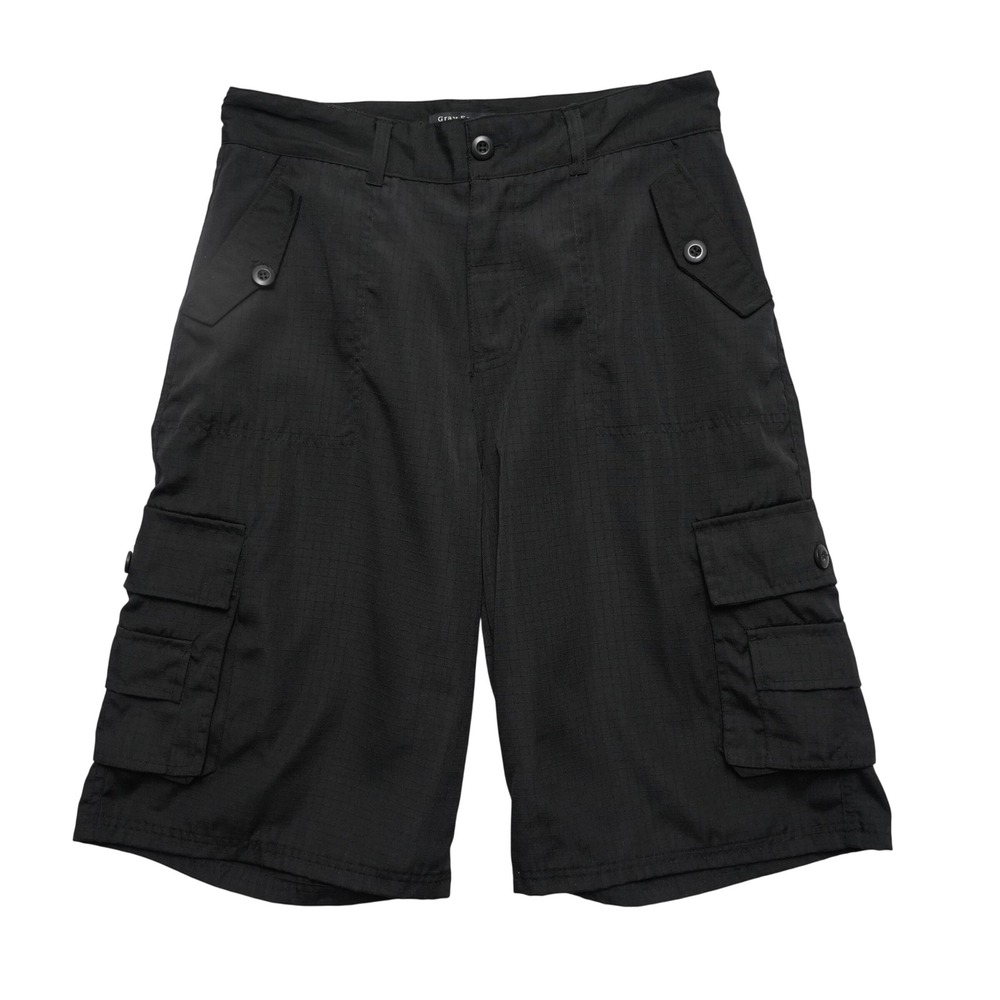 Gray Earth Cargo Shorts Womens Size 32 Black Ripstop Long Multi Pocket